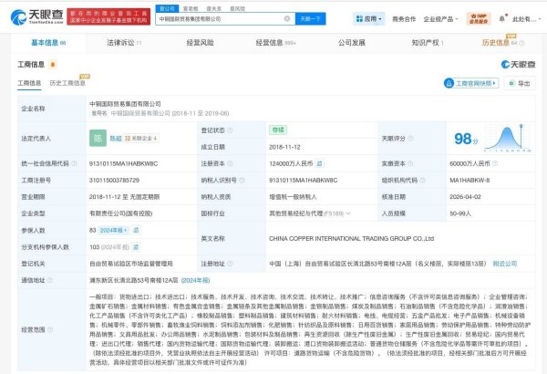 中铜国际贸易集团增资至12.4亿