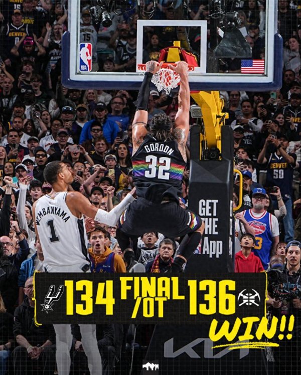 掘金官方力挺MVP! 约基奇40+13+8+0失误完压文班 休媒: 当世最强