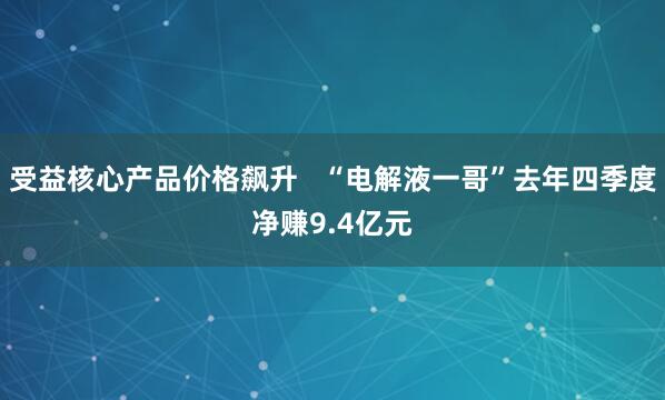 受益核心产品价格飙升   “电解液一哥”去年四季度净赚9.4亿元