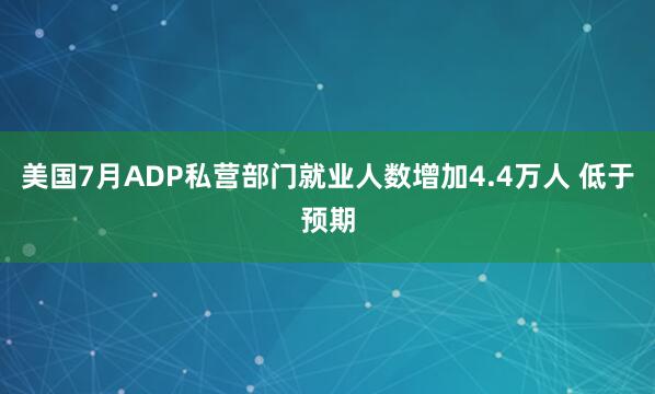 美国7月ADP私营部门就业人数增加4.4万人 低于预期