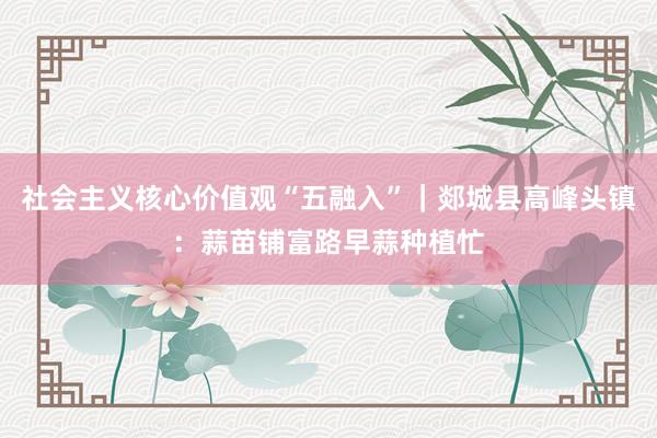 社会主义核心价值观“五融入”|郯城县高峰头镇:蒜苗铺富路 早蒜种植忙