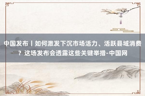 中国发布丨如何激发下沉市场活力、活跃县域消费？这场发布会透露这些关键举措-中国网