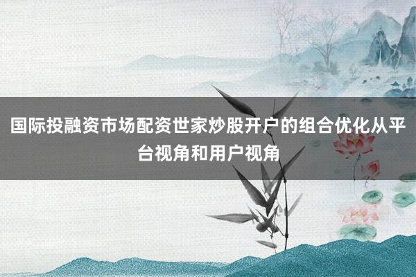 国际投融资市场配资世家炒股开户的组合优化从平台视角和用户视角