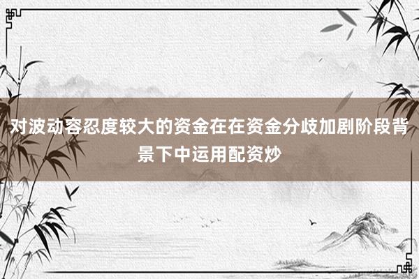 对波动容忍度较大的资金在在资金分歧加剧阶段背景下中运用配资炒