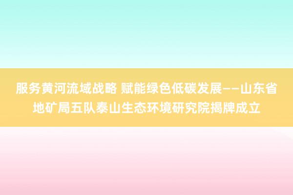 服务黄河流域战略 赋能绿色低碳发展——山东省地矿局五队泰山生态环境研究院揭牌成立