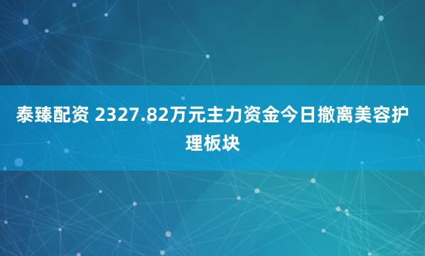 泰臻配资 2327.82万元主力资金今日撤离美容护理板块